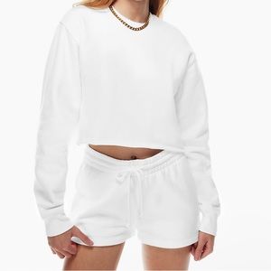 TNA Cozy Fleece Perfect Cropped Crewneck Raw Hem